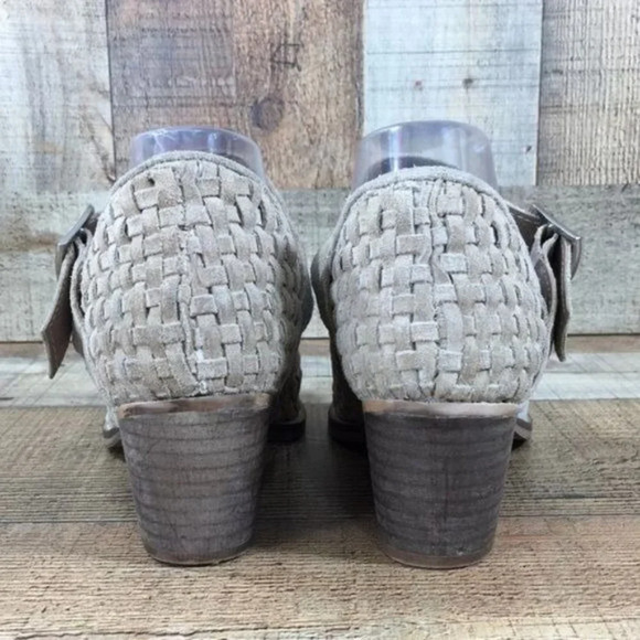 Rebel Gates Tan Leather Woven Weave Ankle Bootie Womens 8.5 Buckle Heeled Boots - Picture 7 of 12